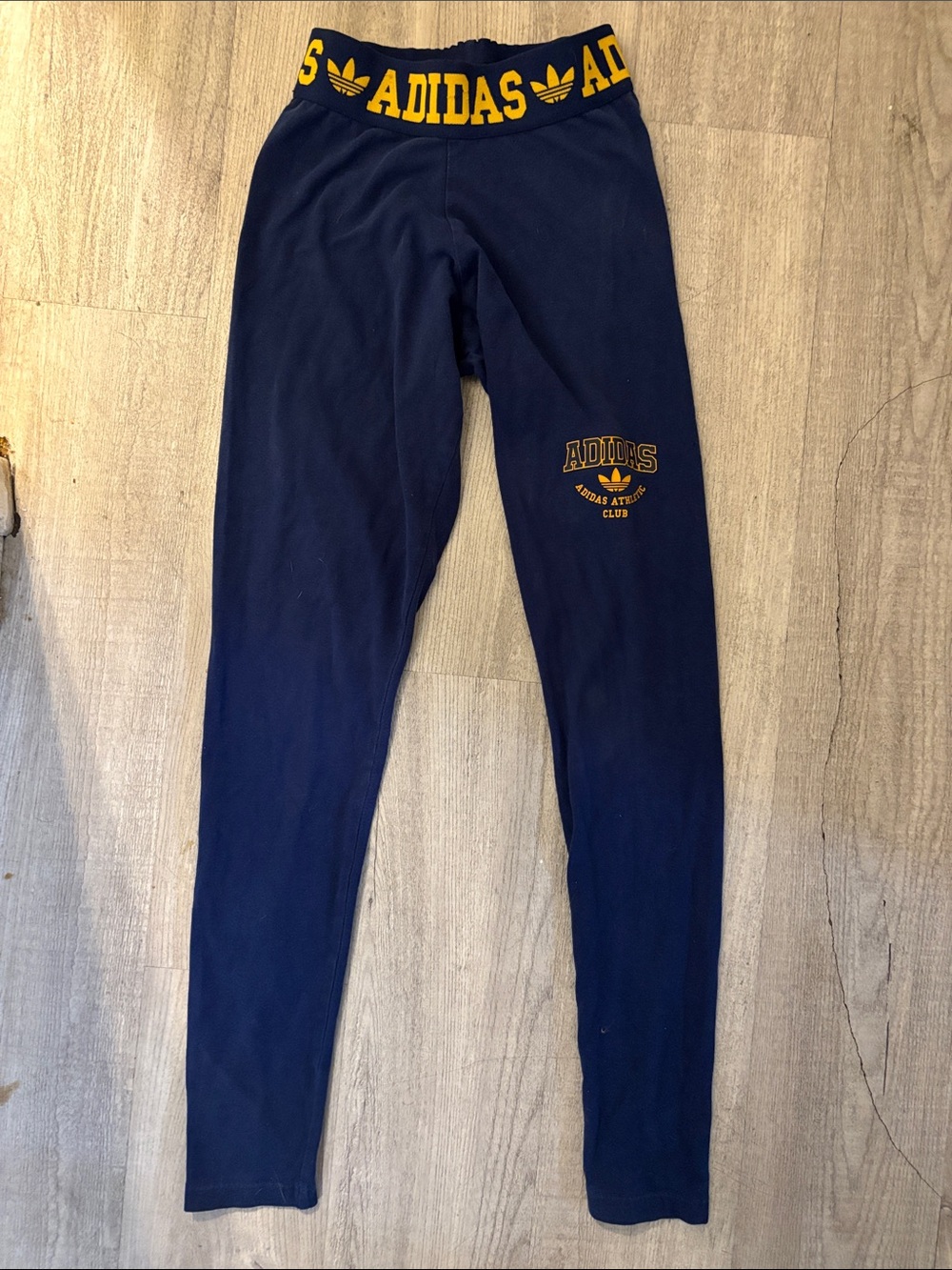 adidas Navy Leggings with Yellow Logo Waistband